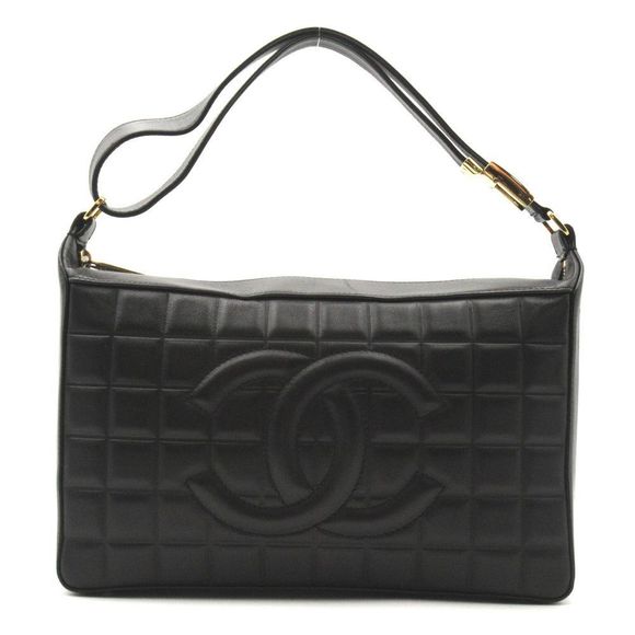 Chanel Chocolate Bar Shoulder Bag Lambskin Leather Black - Picture 1 of 6